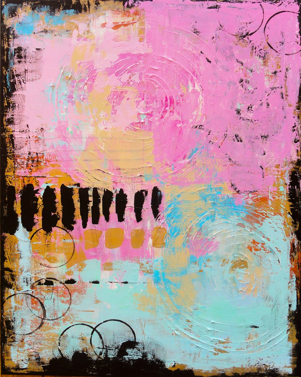 Textured abstract painting with soft ochre and shadow — Interior with Absence